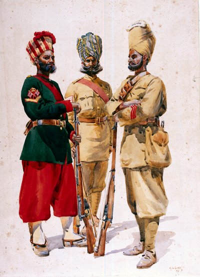 Soldaten des 43. Erinpura-Regiments, der 44. Merwara-Infanterie und der 108. Infanterie, Illustration für 